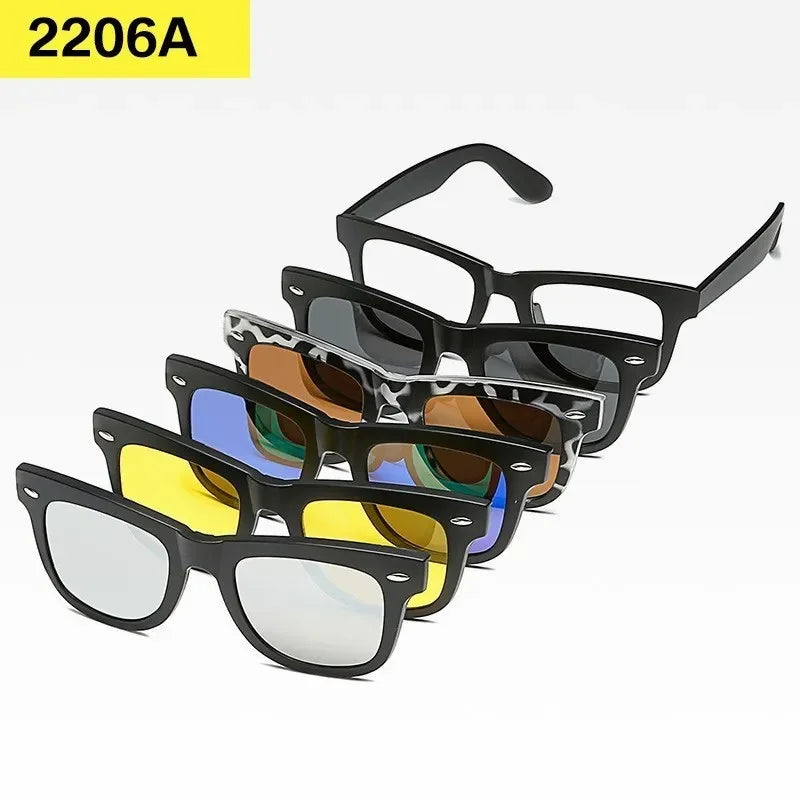 6 In 1 Custom Men Women Polarized Optical Magnetic Sunglasses Clip Magnet Clip on Sunglasses Polarized Clip on Sun Glasses Frame