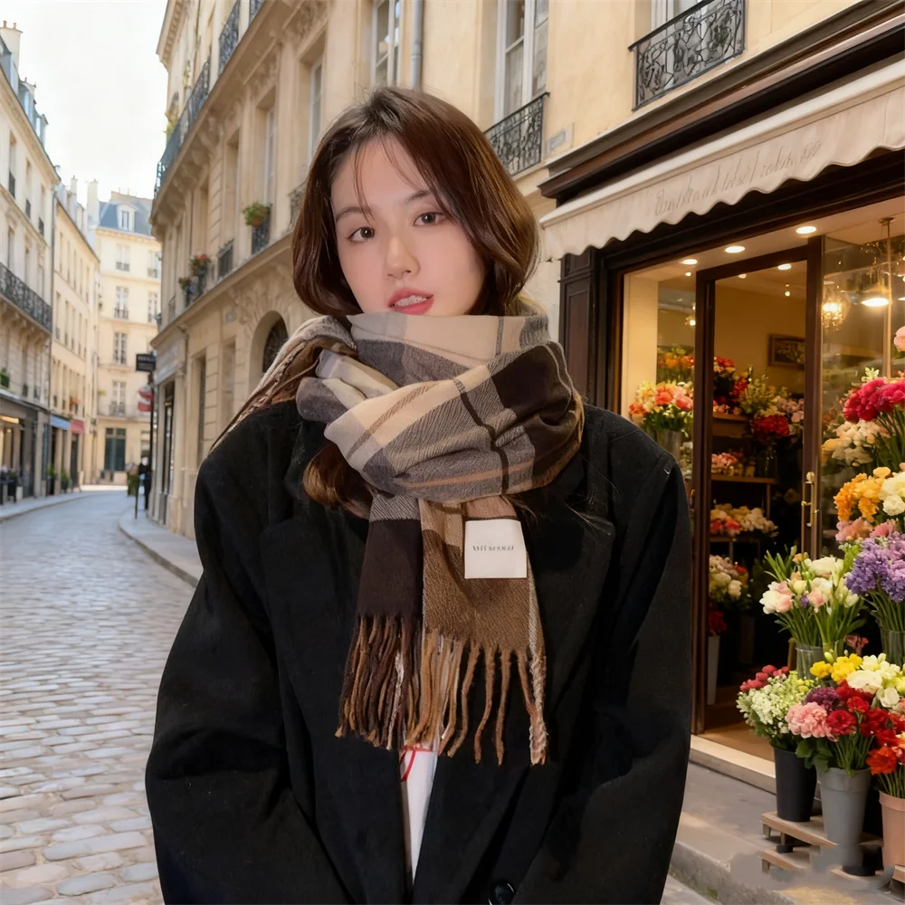 2025 New Thick Warm Winter Scarf Design Print Women Shawl Lady Wrap Tassel Scarves Knitted Men Foulard Blanket  200*50CM