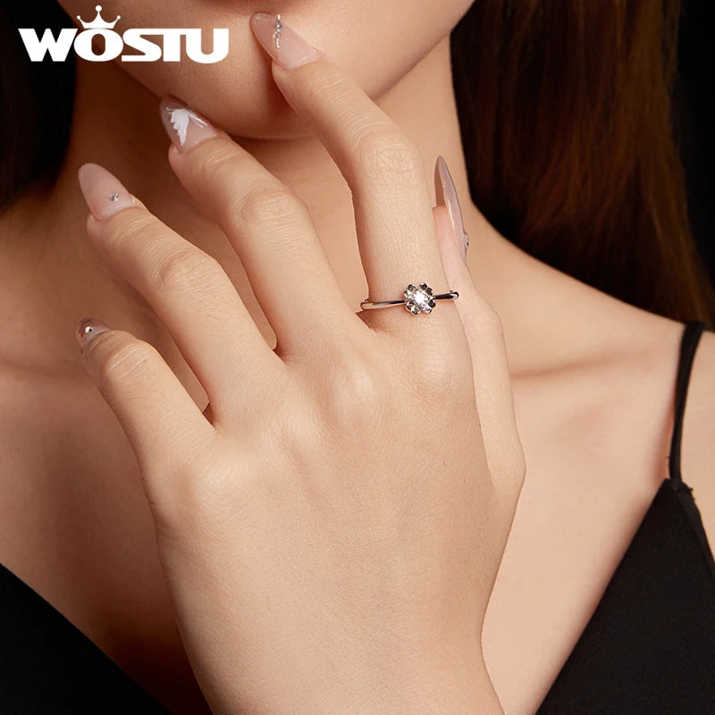 WOSTU Four-leaf Clover Moissanite Opening Ring Stud Earrings Chain Bracelet For Women 925 Silver Diamond Cut Wedding Jewelry Set
