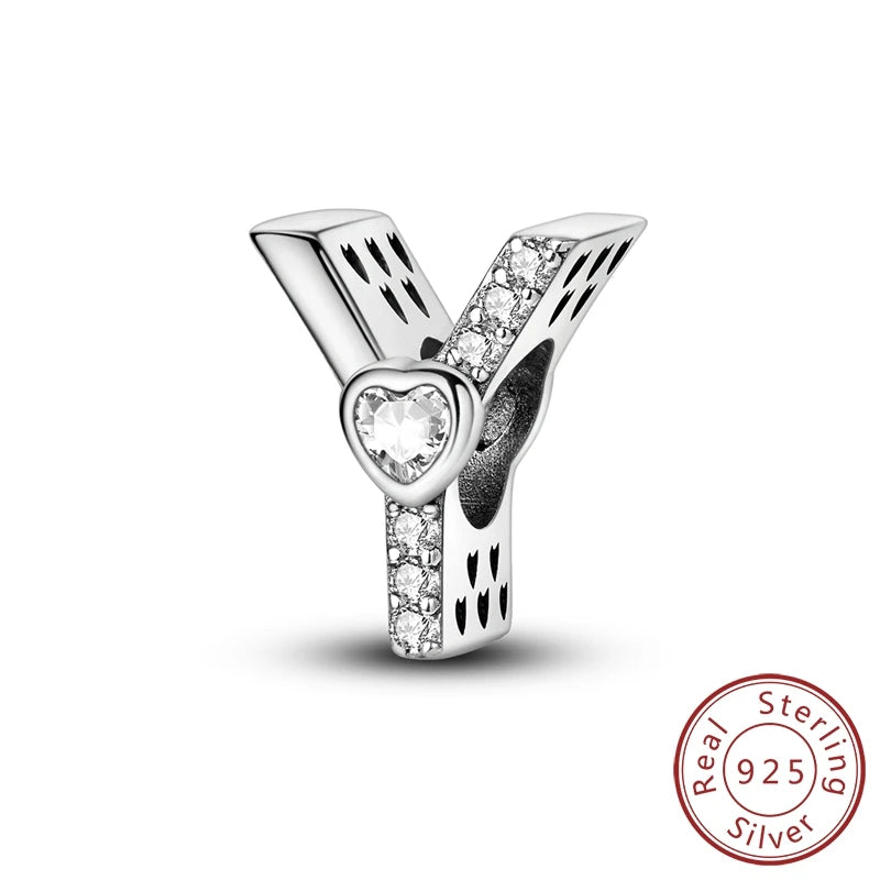 New 925 Sterling Silver Charm Beads 26 Letter Alphabet A-Z Charm Fit Original Charms Bracelet DIY Birthday Jewelry Gift Making