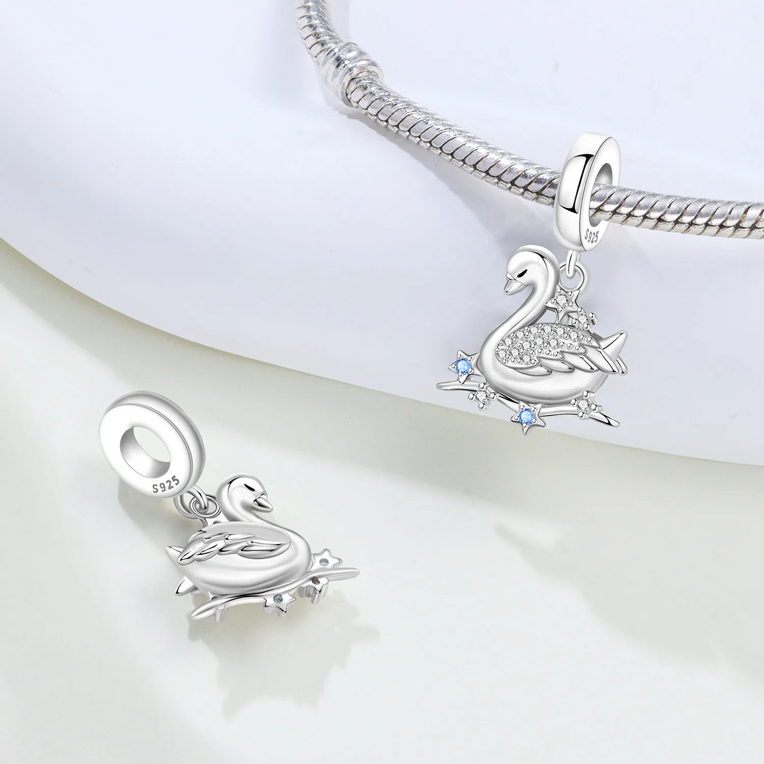 PANPOKI 925 Sterling Silver White Swan Animal Pendant Beads Original Pendants Bracelet Charm Jewelry Party DIY Trendy Gifts