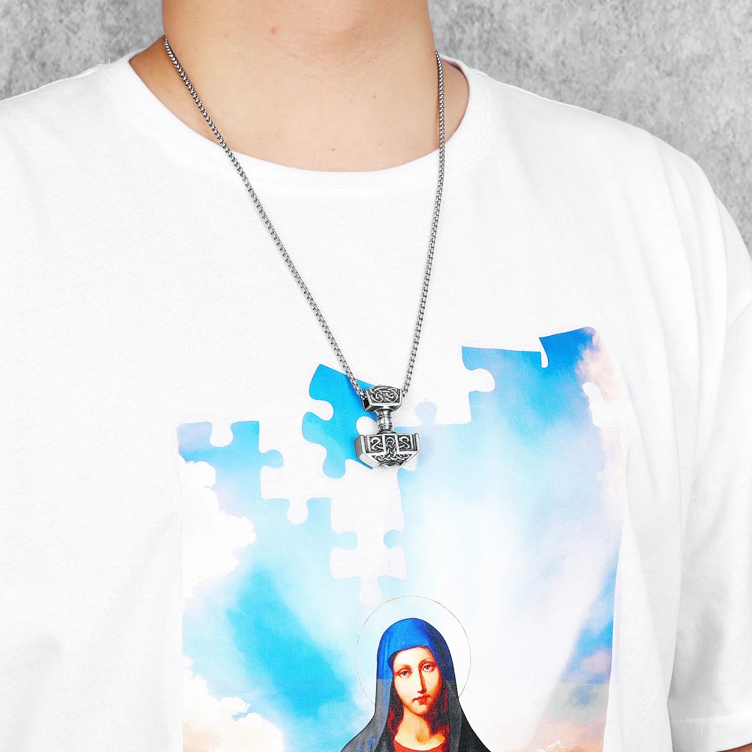 Viking Thor's Hammer Pendant Necklace 316L Stainless Steel Nordic Retro Soldier Men Chain Rock Punk for Friend Male Jewelry Gift