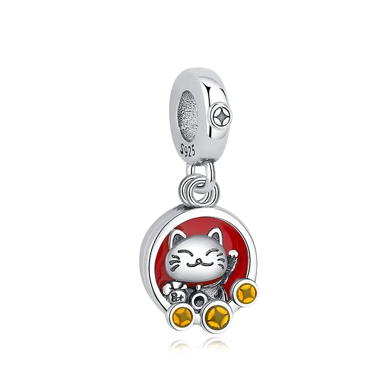925 Sterling Silver Charms Beads Original Japanese Doll Fortune Cat Charm Fit Brand Bracelets Bangles DIY Jewelry For Women