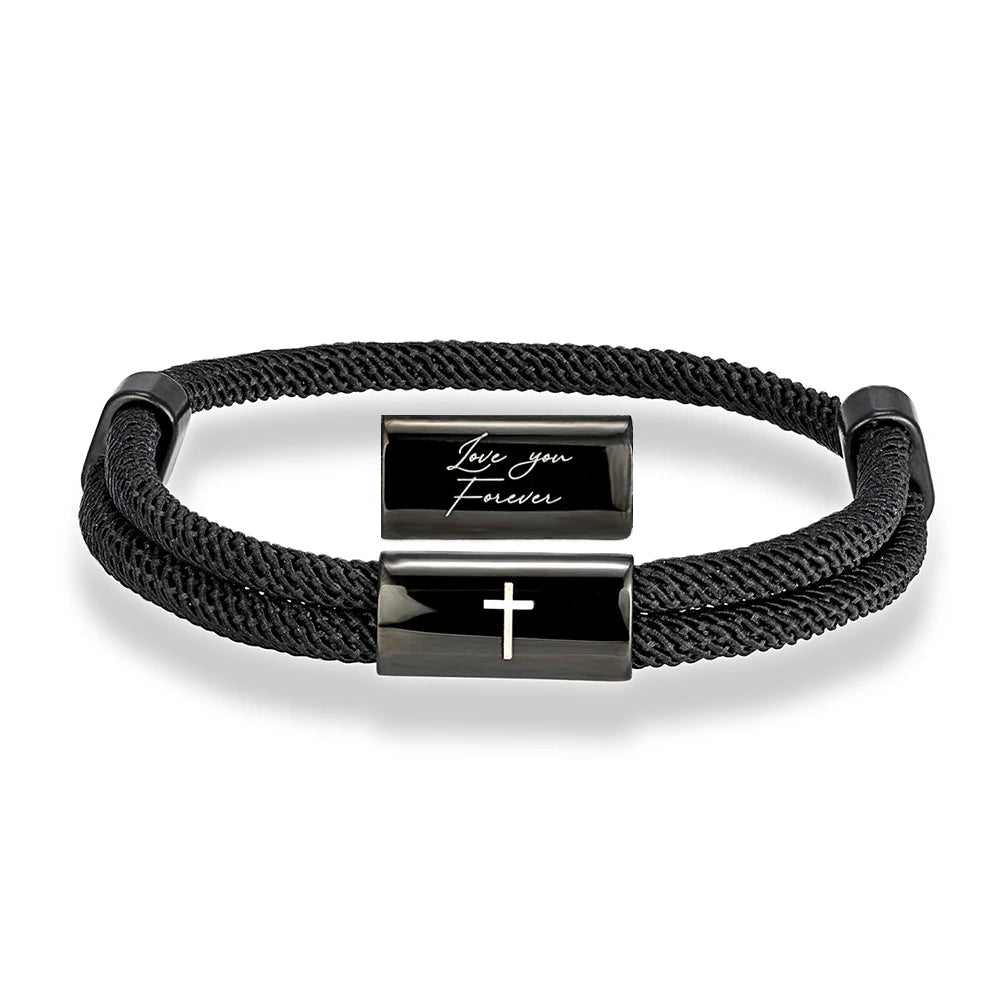 MKENDN Charm Rope Bracelet Cross Black Stainless Steel Bracelets Handmade Men Women Prayer Fitness Chain Couple Jewelry Gift