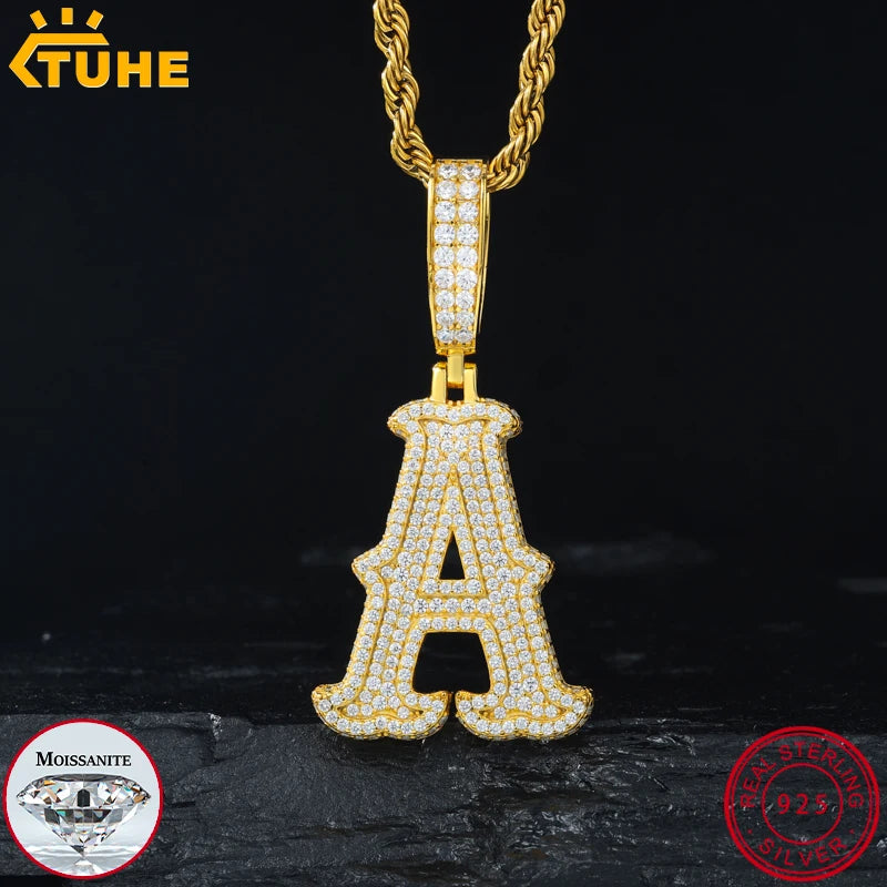 TUHE Unisex letter Pendants Necklaces Ice Out  Moissanite  Pendants 925 Silver For Men Women Jewelry Gifts
