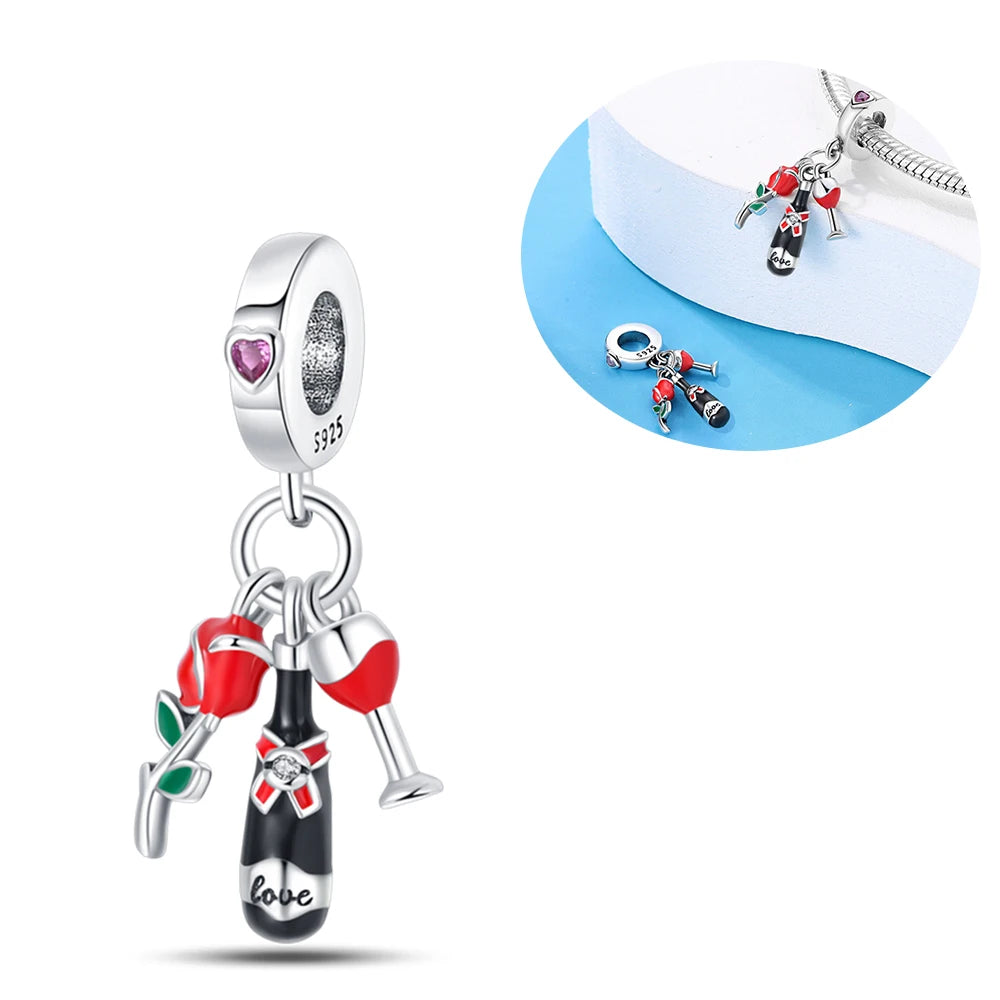 925 Silver Girl Lady Lipstick Makeup Charm Dangle Pendant Beads Fit Original Bangle Cosmetic Charms Bracelet DIY Making Jewelry