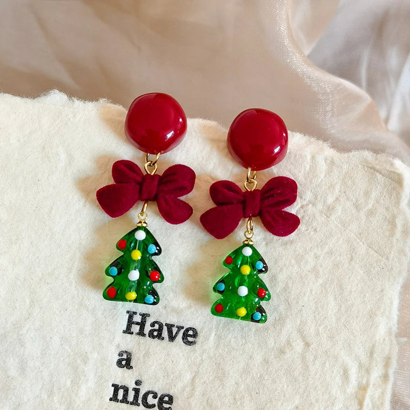 Lovely Zircon Snowflake Pearl Charm Earring For Women Christmas Flocking Hairball Bowknot Stud Earrings New Year Party Jewelry