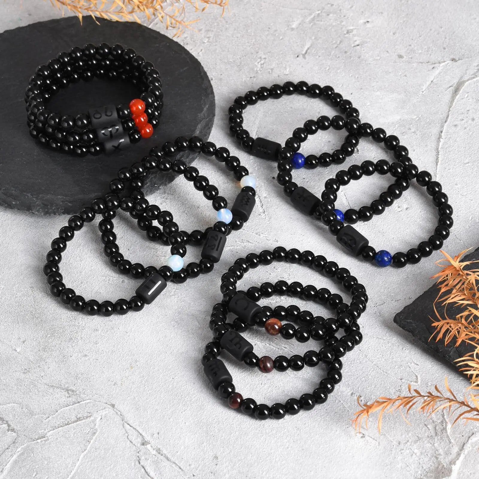 Vnox 12 Zodiac Charms Bracelets Gift for Men Dad,Both Sided Constellation Birthmonth Beaded Bracelet Wristband,Father's Day Gift