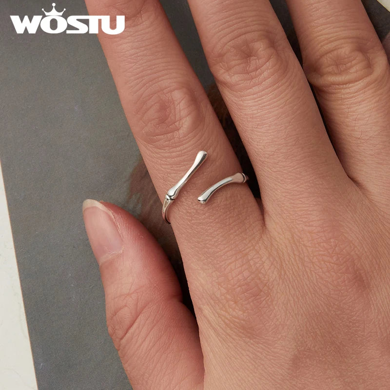 WOSTU Solid 925 Sterling Silver Simple Bamboo Ring For Women Opening Bamboo Rings Daliy Wear Party Gift  SCR1124-E