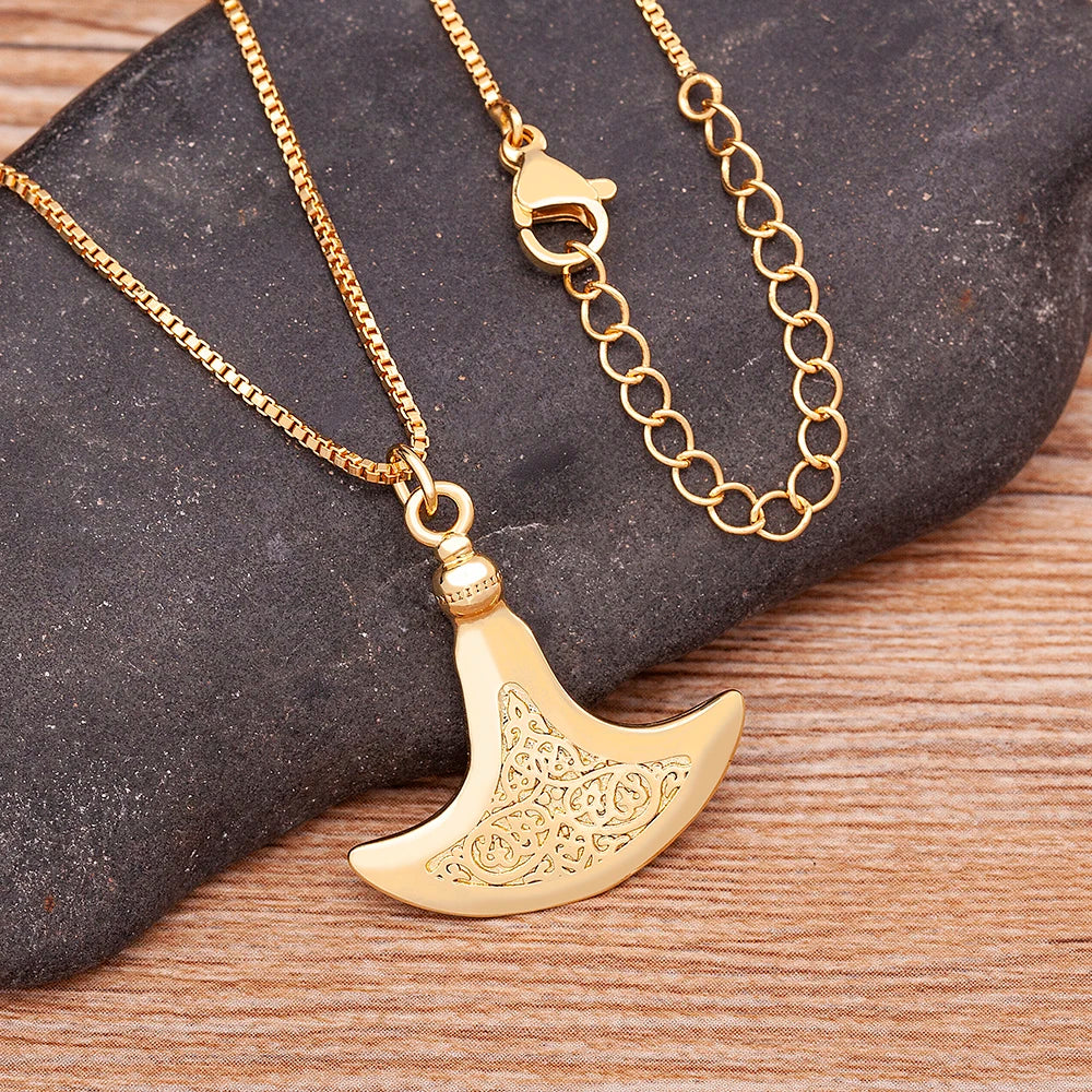 Nidin Bijoux de mode pour hommes femmes mythologie nordique pendentif hache collier cuivre plaqué or longue chaîne tour de cou fête barre cadeau