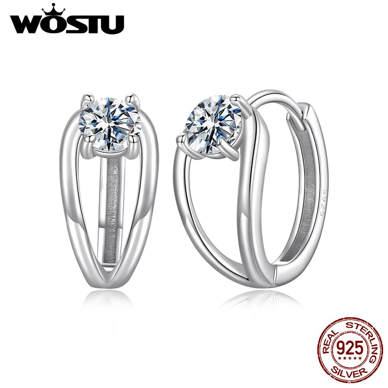 WOSTU D Color 0.3CT Moissanite Hoop Earrings Women Lab Diamond 925 Sterling Sliver Hollow Ear Clip Hoops geometry Jewelry Gift