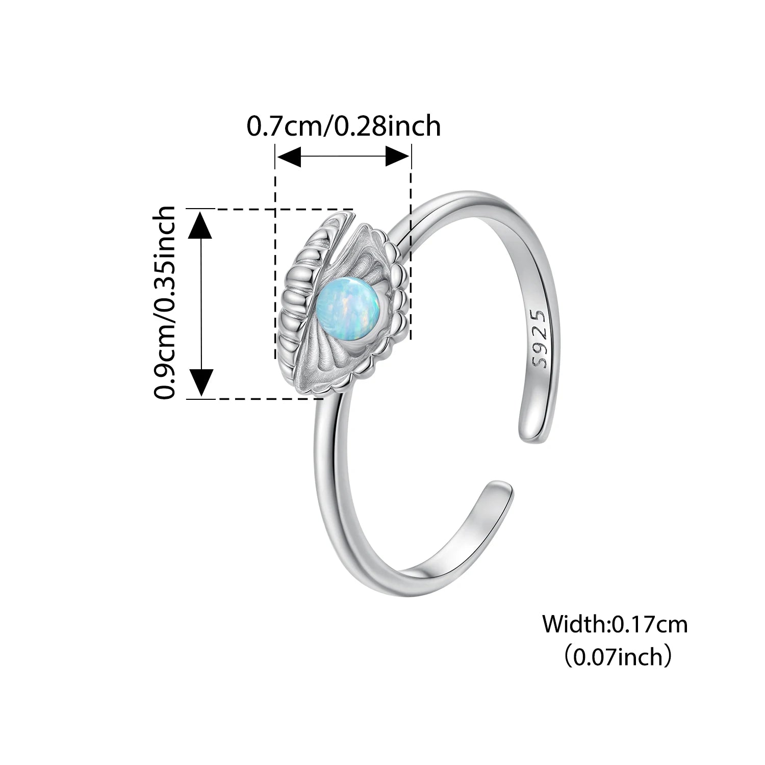 BISAER 925 Sterling Silver Ocean Animal Open Ring Starfish Pearl Conch Turtle Pearl Band for Women Party Jewelry Holiday Gift