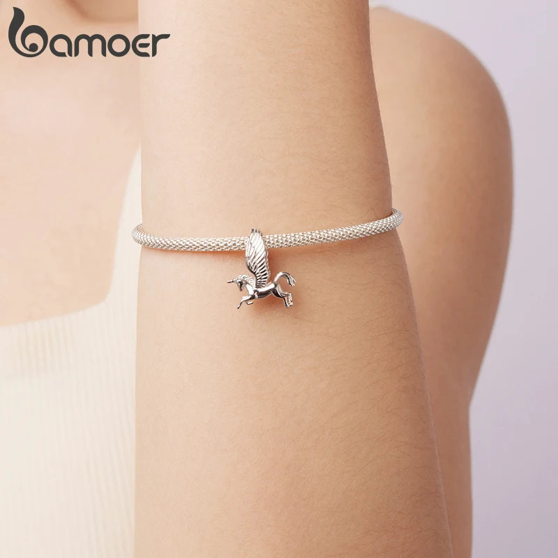 BAMOER 925 Sterling Silver Animal Pendant Colorful Zoo World Flying Dragon Beads Original for Women Teens DIY Cute Necklace