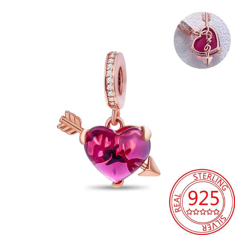 925 Sterling Silver Real Rose Gold Pink Octopus Summer Turtle Heart Dangle Charm Fit Original Bracelet Necklaces Bracelet Girl