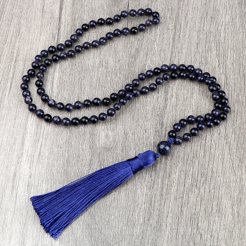 108 Mala Beaded Tassel Necklace Tiger Eyes Turquesa Meditation Yoga Jewelry Women Malachite Bohemian Ethnic Amazonite Necklace