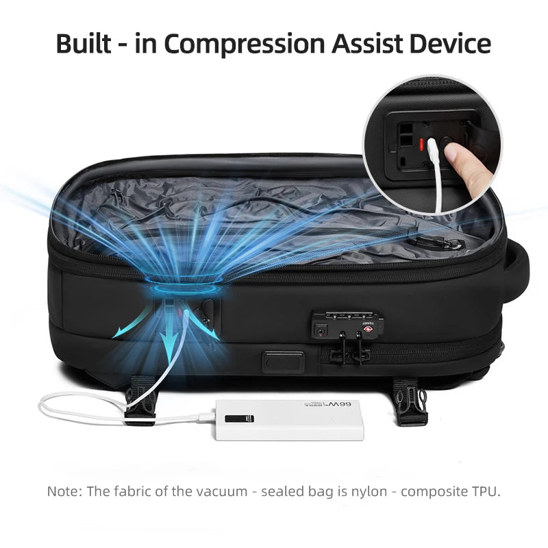 Men Travel Backpack One click start pump vacuum compression 17 inch Laptop Backpack Hiking Business 60L Extended school Backpack - Madeinsea©