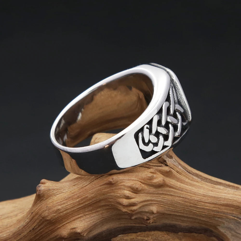 Punk Vintage Square Red Stone Signet Rings For Men Women Stainless Steel Nordic Vikings Knot Rune Ring Fashion Jewelry Wholesale - Madeinsea©
