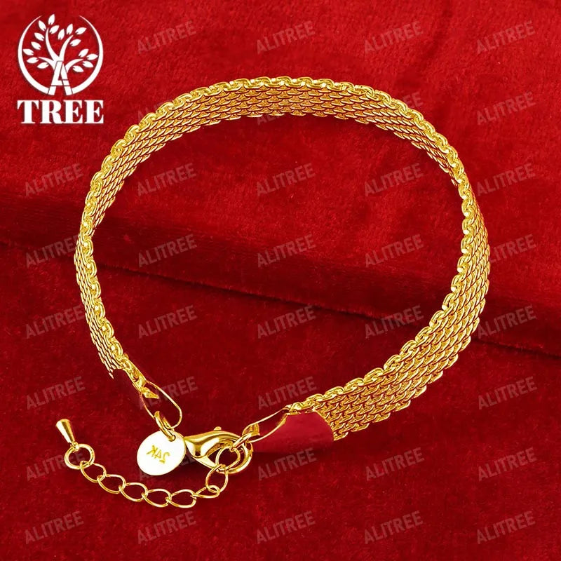 ALITREE 18K Gold Watchband Bracelet Gift For Woman Man Birthday Party Wedding Engagement Jewelry Width 10mm Chain
