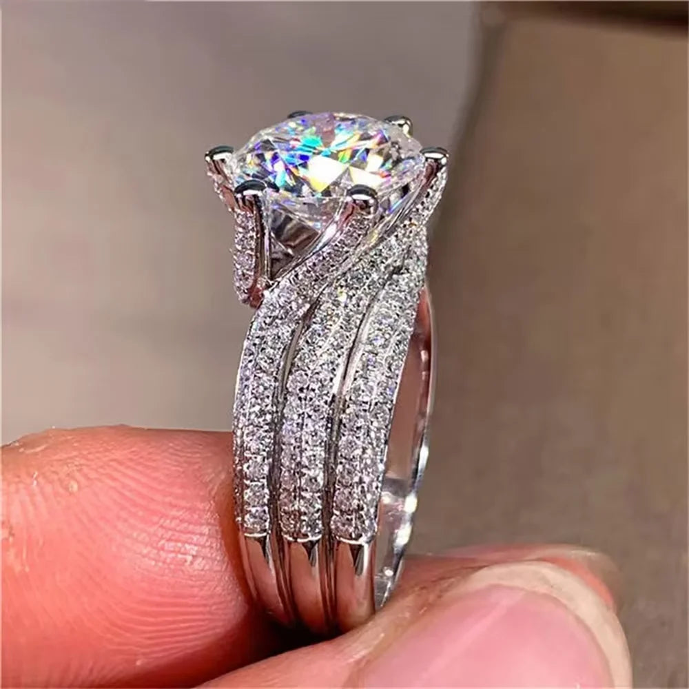Serenity 3-5ct D Big Moissanite Rings For Women Wedding Bridal S925 Sterling Silver Sparkling Lab Diamond Eternity Rings Jewelry