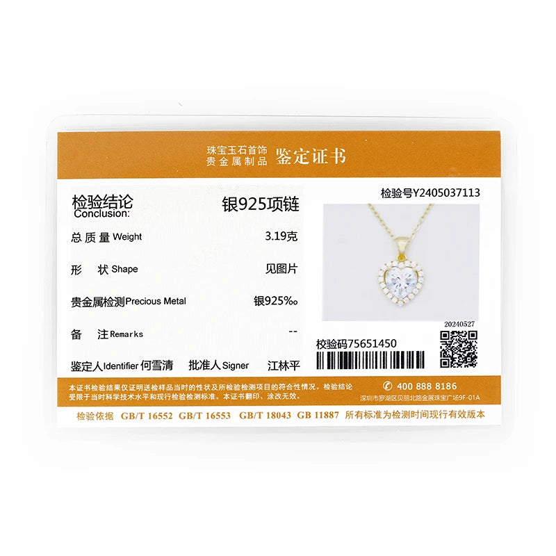 OXTAO 2.0ct Heart Moissanite Pendant Necklace Adjustable 925 Sterling Silver Trend Luxury Clavicle Chain Necklace Jewelry
