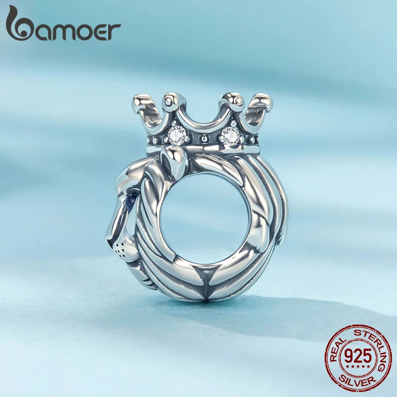 BAMOER Löwenkronen-Charm-Perle aus massivem 925er Sterlingsilber, passend für Original-Armbänder und DIY-Schmuckzubehör, BAMOER-Perle SCC3086