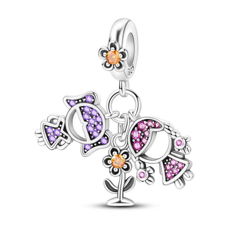 925 Sterling Silver Boy Girl Couple Lovers Beads Marriage Charms Dangle Fit Original  Bracelet Charms Jewelry Women DIY