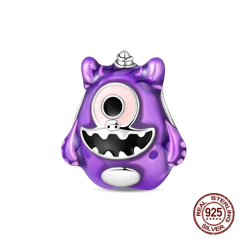 Bracelet à breloques mignonnes en argent sterling 925, taille originale, avec des motifs de monstres, robots, chiens et pandas chinois. Perles et breloques pour femmes, à créer soi-même ou pour des fêtes. Bijoux de fête.