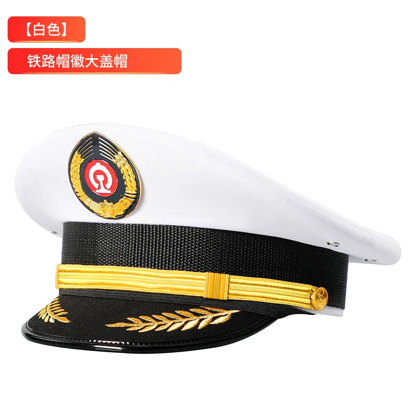 Vintage Officer Peaked Cap Classic Design Adjustable Strap for Aviation Navy Captain Security Railway Personnel Unisex Fits Most
