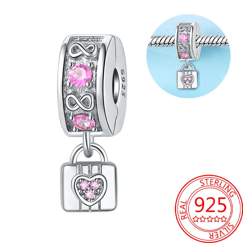 925 Sterling Silver Sparkling Pink Heart Charm Pendant Beads Fit Original Bracelet for Women Valentine Day Jewelry Gifts