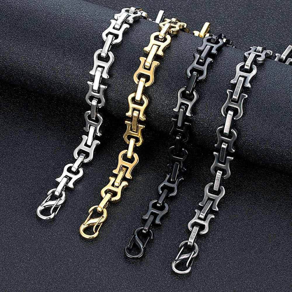 MKENDN Chunky Retro Violin Link Chain Bracelets for Men Vintage Antique Stainless Steel Horseshoe Link Wristband Cool Jewelry