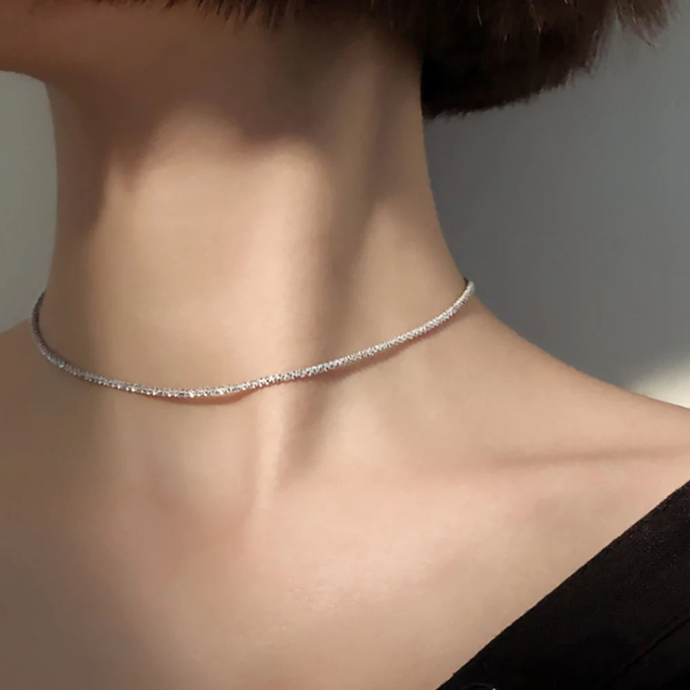 Serenity Real 925 Sterling Silver Versatile Clavicle Chain Accessories Internet Celebrity Sparkling Necklace For Women Lady Gift - Madeinsea©