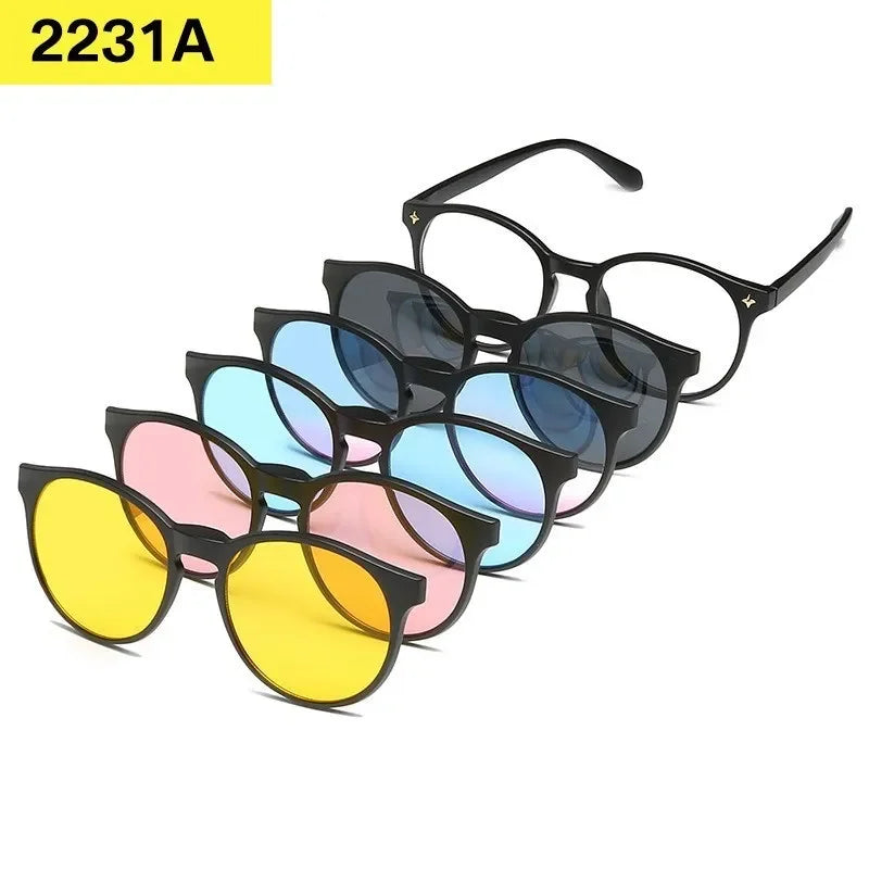 6 In 1 Custom Men Women Polarized Optical Magnetic Sunglasses Clip Magnet Clip on Sunglasses Polarized Clip on Sun Glasses Frame