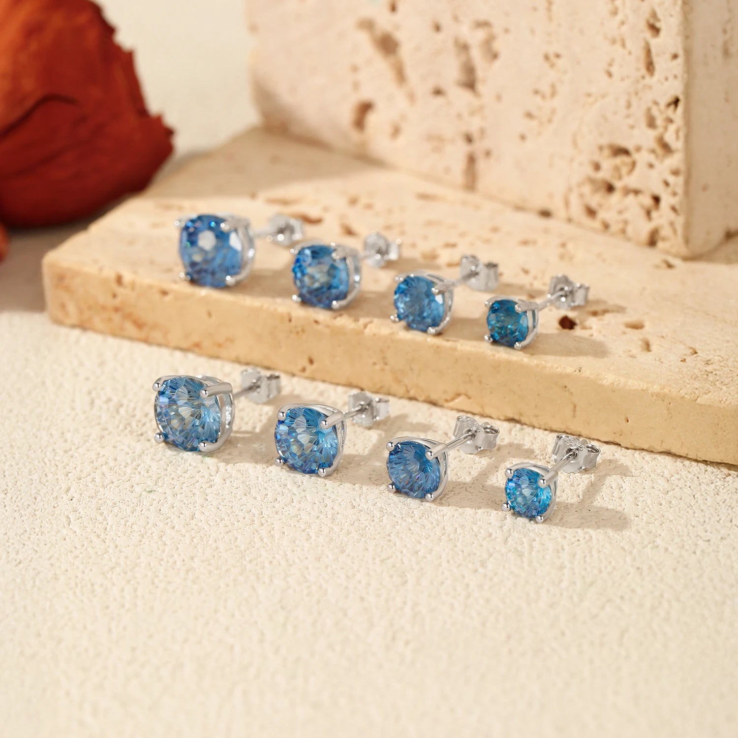 MODIAN 925 Sterling Silver High-End Firework Cut Cobalt Blue Round Zirconia Unisex Studs Earrings For Women Fine Jewelry