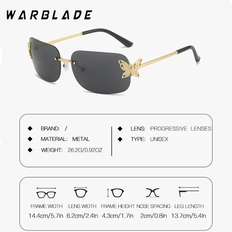 2025 Y2K Luxus Marke Designer Randlose Quadratische Sonnenbrille Frauen Für Weibliche Trendy Sonnenbrille Diamant Schmetterling Punk Shades UV400