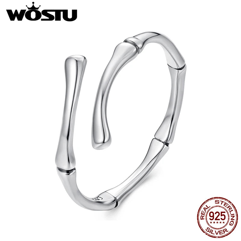 WOSTU Solid 925 Sterling Silver Simple Bamboo Ring For Women Opening Bamboo Rings Daliy Wear Party Gift  SCR1124-E
