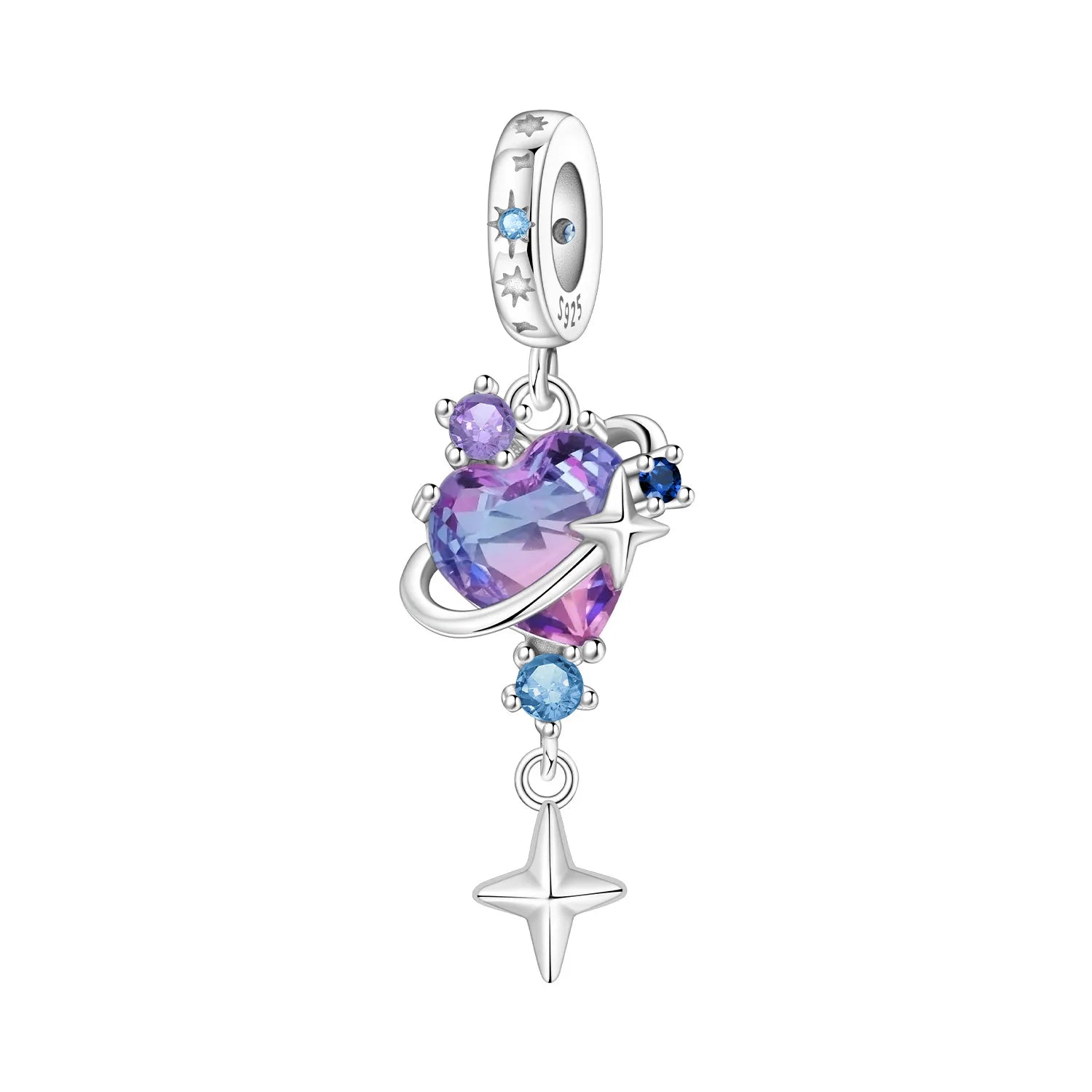 PANPOKI 925 Sterling Silver Colorful Love Satellite Pendant Charms Beads Fit Bracelet DIY Party Trendy Gift Jewelry Accessory