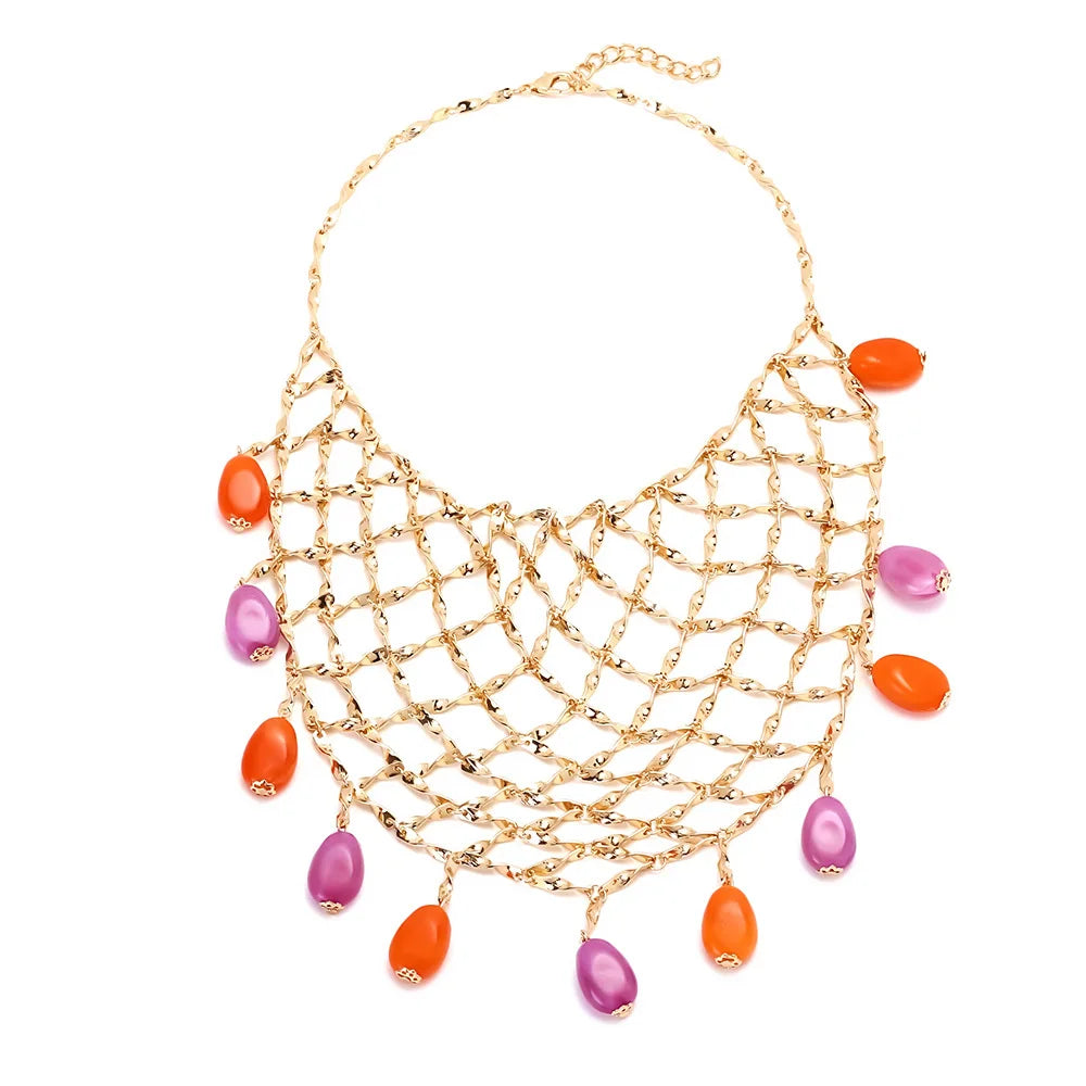 ZAA Creative Handmade Woven Metal Mesh Bead Pendant Necklace