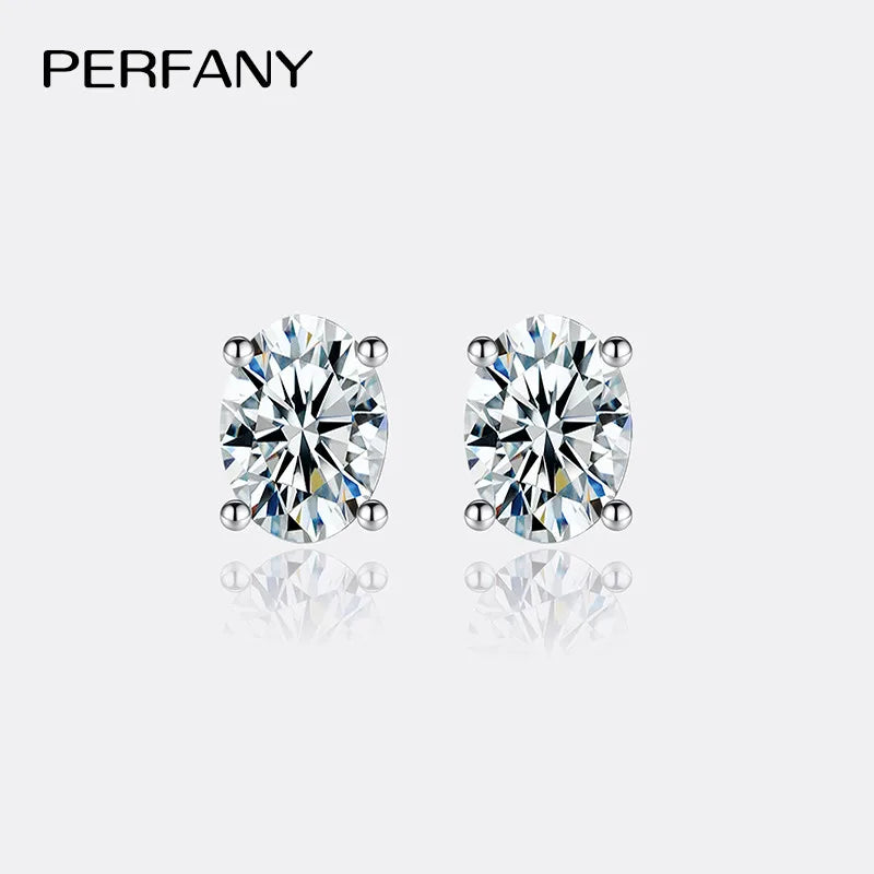 PERFANY 0.5-2CT Moissanite Earrings for Women S925 Pure Silver Oval Cut Simulated Diamond Luxury Wedding Jewelry