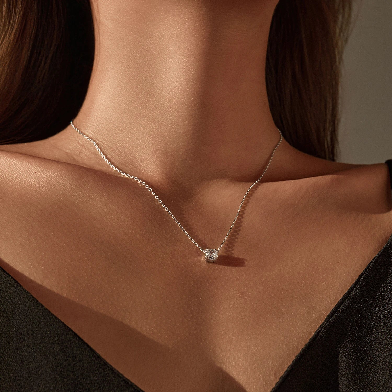 MODIAN 925 Sterling Silver Fashion Octagon Rose Cut Clear Cubic Zirconia Pendant Necklace For Women Fine Jewelry