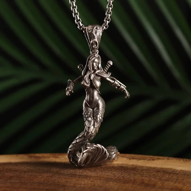 Heavy Industry Angel Pendant Necklace Unisex Fashion Vintage Beauty Mechanical Girl Skeleton Couple Match Sweater Chain