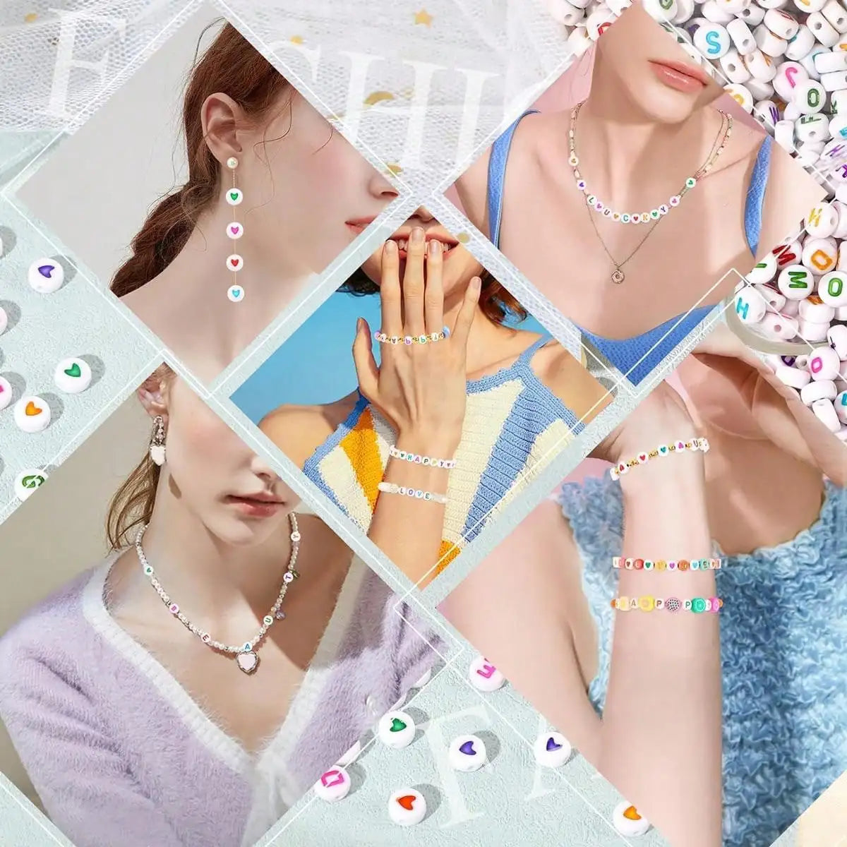 500/1000 PCS White Circular Colored Letter Acrylic Bead, Jewelry Production Bracelet Neckline Keychain DIY