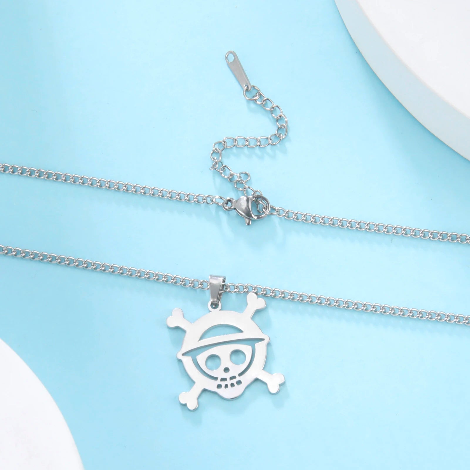 Stainless Steel Necklaces Anime Cartoon Skeleton Face Chain Fashion Choker Goth Necklace For Men Fans Jewelry Gifts One Piece