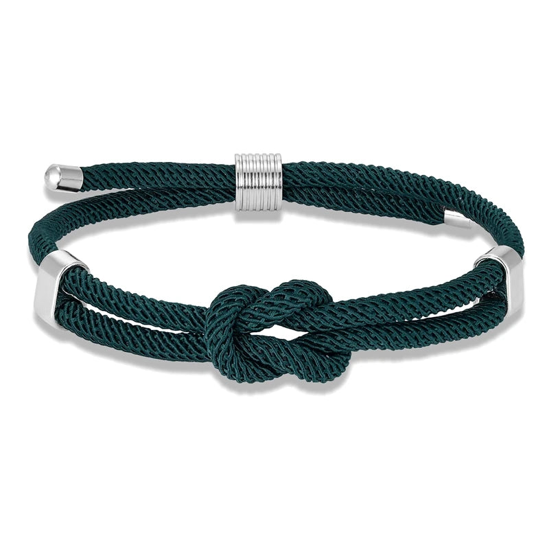 MKENDN Fashion Couple Adjustable Thread Rope Bracelet Stainless Steel Minimalist Mens Women Red Concentric knot Lover Jewelry