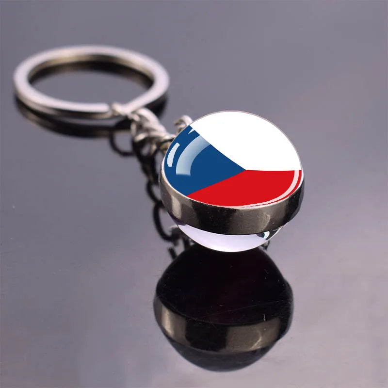Europe Countries Flag Glass Ball Keychain Russia France Spain UK Italy Poland Ukraine Flag Keyring Travel Gift
