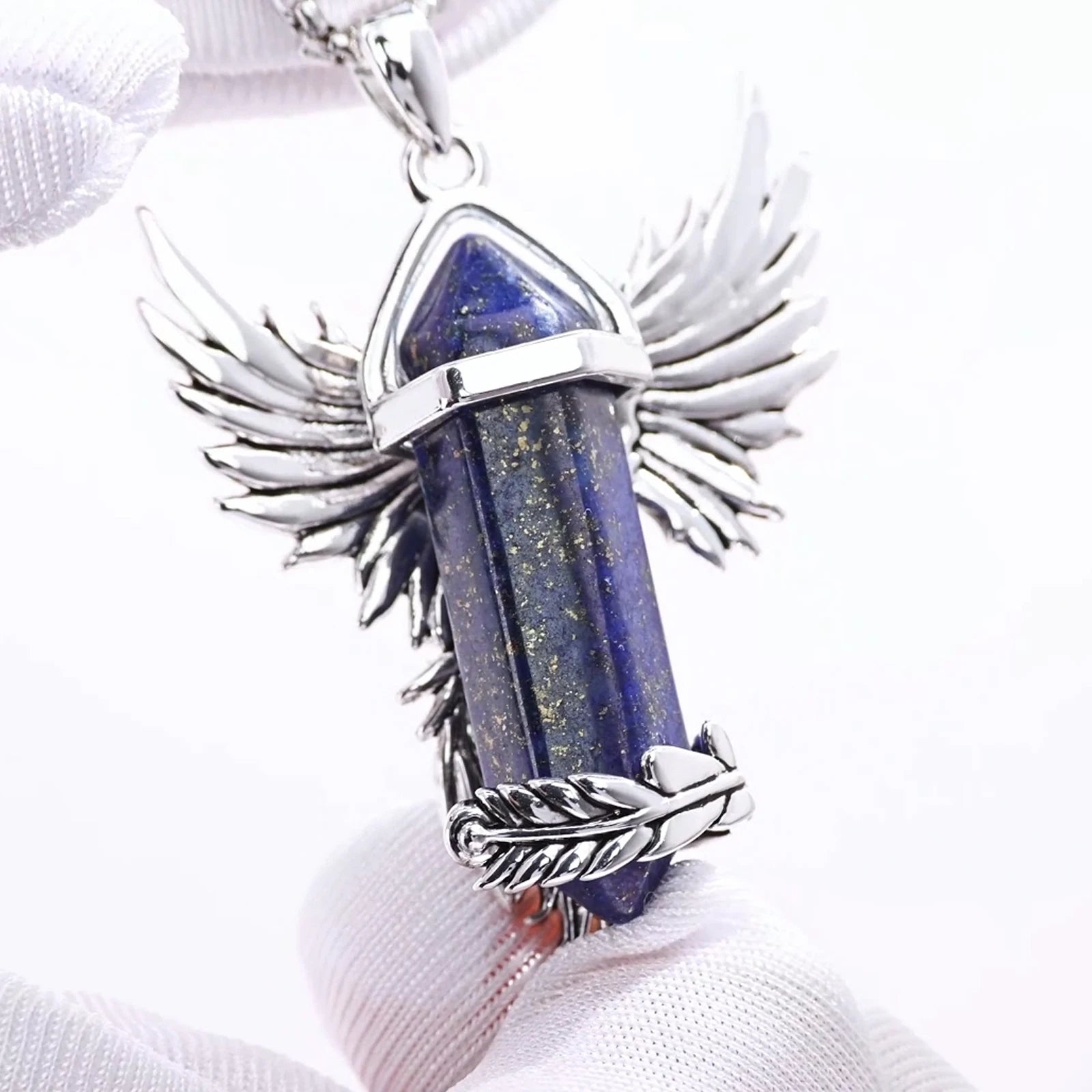 Eudora Phoenix Twining Hexagonal Lapis Lazul Prismatic Necklace Energy Healing Stone Crystal Pendant meditation Jewelry Man Gift
