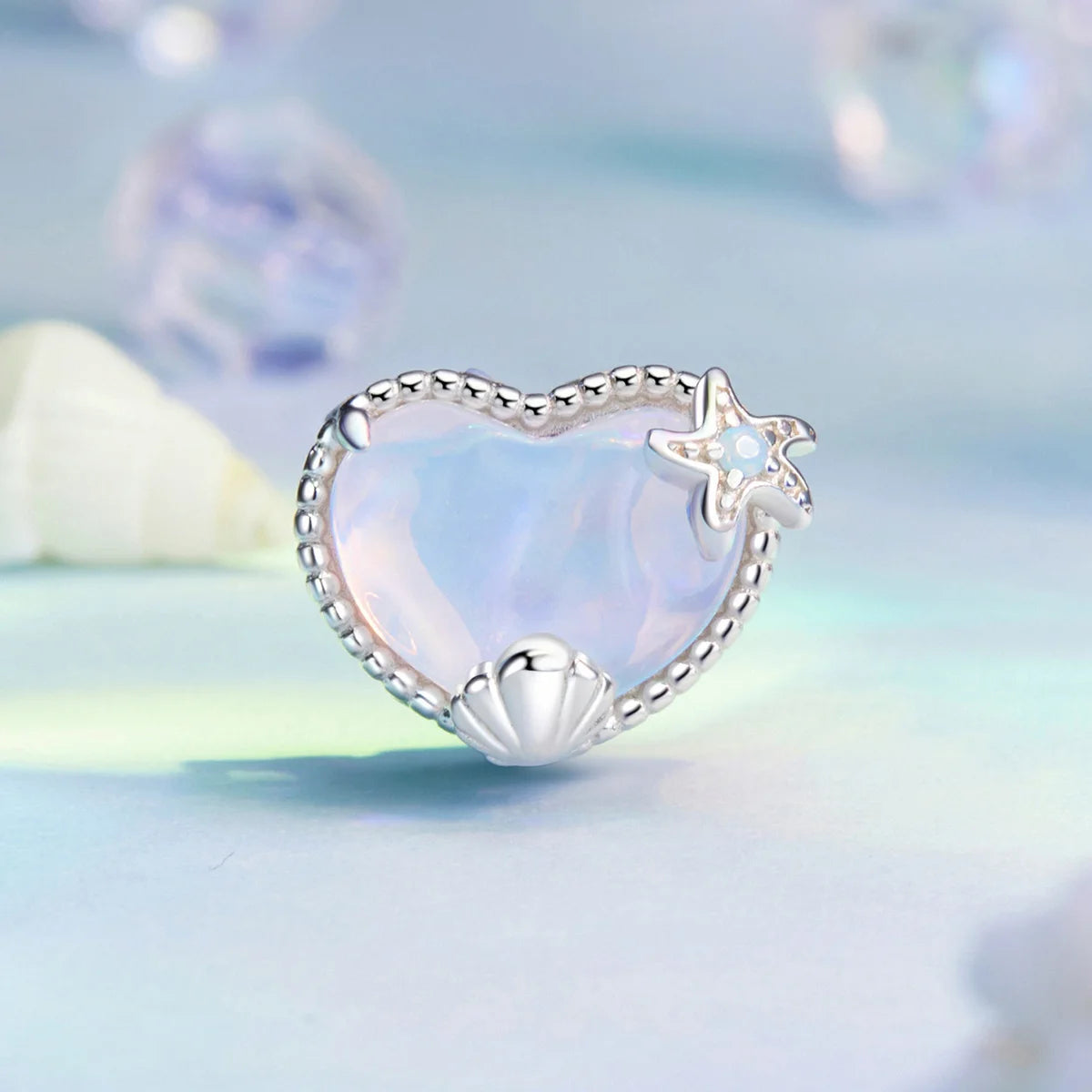 WOSTU 925 Sterling Silver Colorful Ocean Starfish Round Heart Charm Butterfly Murano Glass Bead Fit Original Bracelet DIY Gift