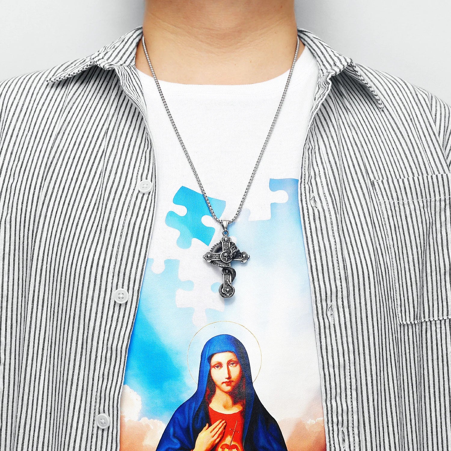 316L Edelstahl Kreuz Anhänger Drache Crucifixo Hotico Männer Halskette Kette Religion Rock Punk Rap für Biker Männer Schmuck Geschenk