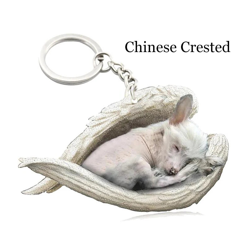 100 Style Cut Dog Sleeping Angel Pendant Bag Keychain Car Keychain Keyring Animal Pet Jewelry Boyfriend Girls Gift Accessories
