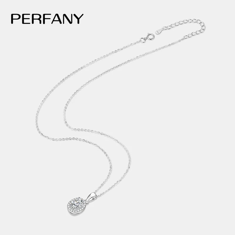 PERFANY 1CT Oval Cut Moissanite Necklace for Women S925 Pure Silver Laboratory Diamond Pendant Fashion Wedding Jewelry