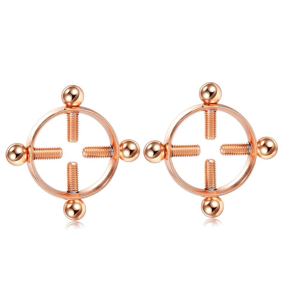 1Pair Steel Screw Nipple Clamps Sexy Women Clip Nipple Rings Faux Nipple Piercing Jewelry Non Piercing Nipple Shiled Rings 14G